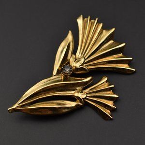 Large flower brooch gold tone, art deco thistle pin, elegant floral lapel brooch